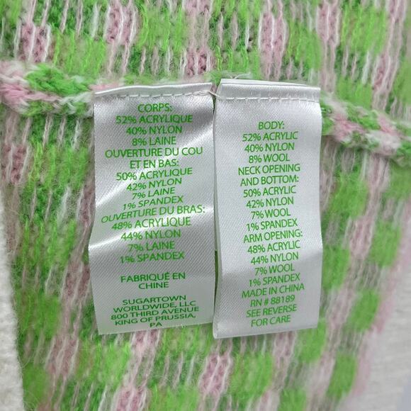 Lilly Pulitzer Viera Sweater Set Pink Green White Check Clear Sequin Women's Med - Picture 10 of 11